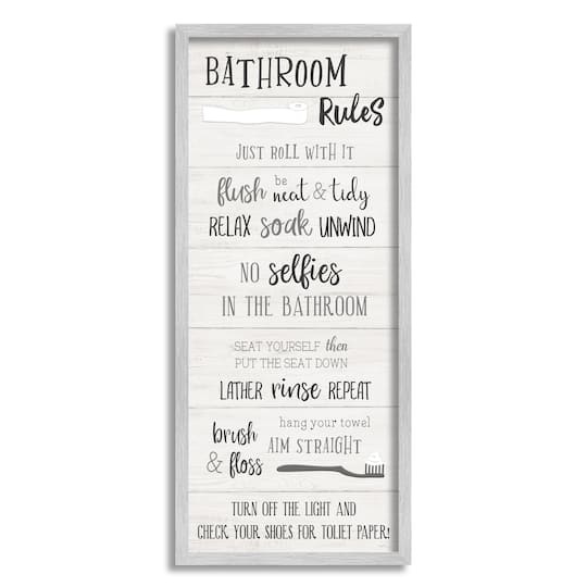 Stupell Industries Bathroom Rules Sign Toilet Paper Fun Phrases Framed Wall Art